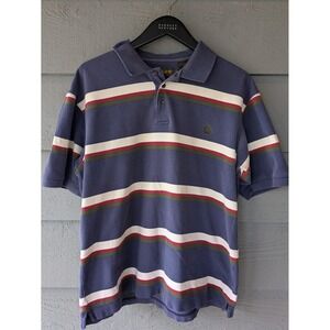 Timberland Polo Shirt Mens XL Blue Striped Weathergear Short Sleeve Cotton Logo
